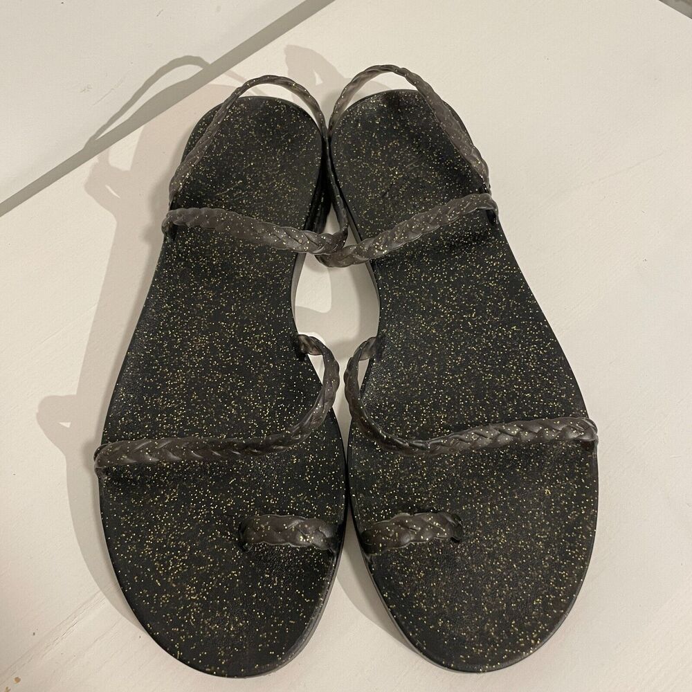 Ancient Greek Sandals Eleftheria Jelly Sandals Black/Gold Sparkle Size 37/6.5